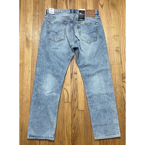 Levis Mens 501 Slim Taper Distressed Selvedge Denim Light Wash Jeans Size 35x30 - Picture 2 of 12